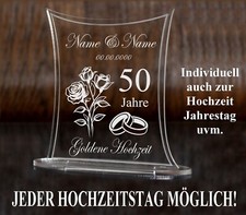 Aufsteller Hochzeitstag mit Gravur Geschenk Auswahl Paar Liebe Ringe Rose Gravur