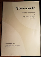 VDSt Cimbria Reutlingen - 1962 - Festansprache 40. Stiftungsfest / Studentika