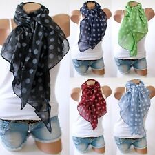 ITALY DAMEN HALSTUCH STOLA SCHAL TUCH PUNKTE DOTS SCHRÄG SEIDE & BAUMWOLLE NEU