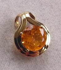 Gold Kette Anhänger Gelbgold 375 mit elegante groß Citrin Scala, Neuwertig, Top