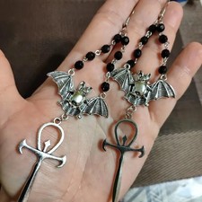 Vampir Fledermaus Kreuz Ankh Tropfen Ohrringe Gothic Kristall Schmuck