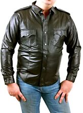 Echt Leder Hemd weiches Rindsleder langarm Schulterklappen Druckknopfleiste Brus