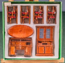 Sammlerstück Vintage Miniatur Puppenhausmöbel Set Tisch Stühle Büro Pupenstube