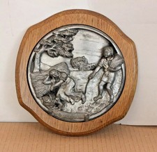 Wandbild Zinn 770g Relief 22cm Sommer Landschaft Jahreszeiten alt vintage 1-3