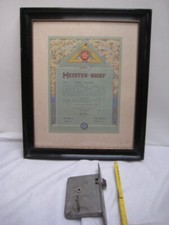 Meisterbrief mit Schloss als Meisterstück Gera 1927 im Schellackrahmen 