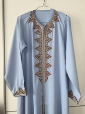 NEU: Kaftan original aus Marokko Blau Hellblau Gold mit Gürtel Takschita ? S/M