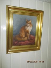 Schönes älteres Gemälde sitzende rote Katze 33,5 x 39,5 cm signiert