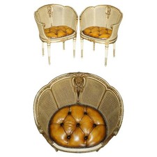 PAAR ANTIKE RESTAURIERTE CHESTERFIELD LEDER FRANZÖSISCHE UM 1880 BERGERE SESSEL
