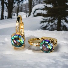 Damen Ohrringe Roségoldene 7mm Rundschliff  synthetischer Saphir, Lila Amethyst