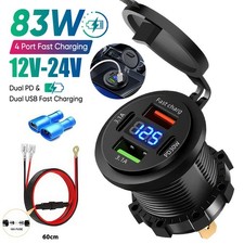 12V USB C Steckdose Motorrad Ladegerät QC3.0 und 30W PD3.0 Type-C Autoladebuchse