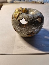 Windlicht "APFEL" Weihnachtsdeko Teelichtfigur Keramik silber Gold mit Sternen