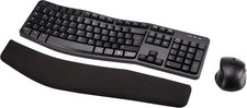 Amazon Basics Tastatur-Maus-Set, ergonomisch, kabellos, DE Layout - schwarz
