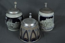 3x Bierkrug Kermaik bauchig Andenken Bamberg Würzburg Stadtansichten Burg