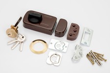 Kastenschloss mit 3 Schlussel Zusatzschloss 50-60 Außenzylinder Drehknauf Braun