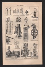 Lithografie 1898: PUMPEN. I/II. Worthington-Hub-Druck-Brunnen-Flügel-Dampfpumpe