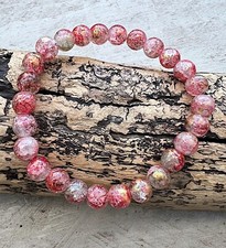 Perlen Armband Perlenarmband elastisch Glasperlen Crashoptik rot/gold 19cm NEU