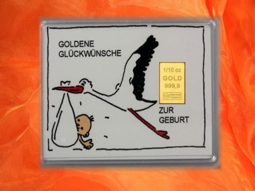 Zur geburt motiv storch gold - zur,