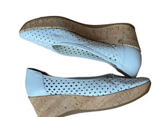 Pino Convertini Wedges Keilpumps Leder Weiß 38 Italy perforiert Korksohle