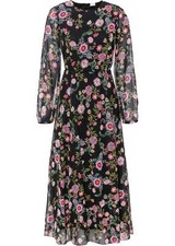 Kleid Gr. 32 Schwarz Geblümt Damen Maxikleid Langarm Freizeitkleid Neu*