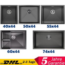 Einbauspüle Edelstahl Schwarz Küchenspüle Spülbecken mit Ablaufgarnitur Küchen
