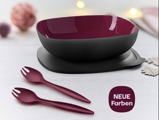 Tupperware Allegra 2,5 l Servierschale + Besteck schwarz merlot glitzer eckig