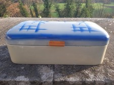 Antik Alt Art Deco Brotkasten Emaille Spritzdekor 30er Jahre B 47 cm Blau/ Weiß
