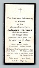 Sterbebild Johann Hiemer 1950
