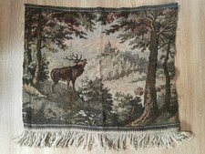 Antik 1920 Wandteppich Gobelin Wandbehang Hirsch Schloss Wald Motiv noch breiter