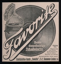 Alte Werbung 1910 Favorite Beste doppelseitige Schallplatte Hannover-Linden