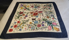 GUCCI Vintage großer Seidentwill Schal - Floral - Navy/Multi - 85 x 85 cm