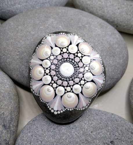 Mandala stein weiß creme - mandala, weiß,