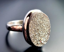 Unikat 925 Sterling Silber Ring Pyrit Druse Gr. 19,5 Echtschmuck