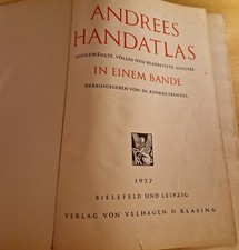 Andrees Handatlas von 1937 letzte Auflage Karten original, Einband ist fleckig