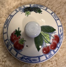 Gien Deckel Oiseau Bleu/ Blau Früchte France 11,5 cm Durchmesser Keramik Ersatz