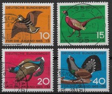 Bund 1965 o Satz Mi 464-67 Jugend Federwild Auerhahn Birkhuhn Jagdfasan 0559C