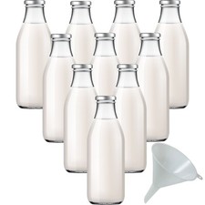 10 Glasflaschen 1 Liter Saftflaschen Milchflaschen mit Deckel und 1 Trichter