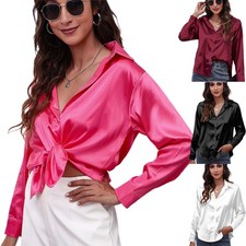 Damen Bluse Satin Seide Hemden