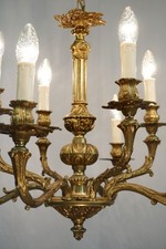 antik 8 fl Kronleuchter Deckenlampe Lüster Messing Frankreich ca.1960