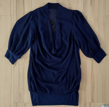 DAMEN CHIFFON BLUSE, Größe 36, Wasserfallausschnitt, 3/4 Arm, Farbe BLAU