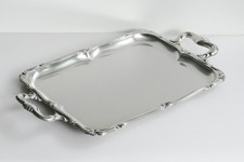 Alfra Alessi Italy Tablett Edelstahl historisierende Form mit Handhaben