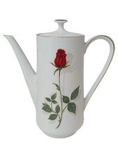 MITTERTEICH Kaffeekanne Vintage Porzellan Weiß Rose Blumenmuster 21cm