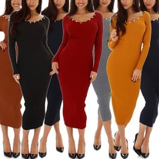 Damen Strickkleid einfarbig Rippoptik Stretch Bodycon sexy 36-40