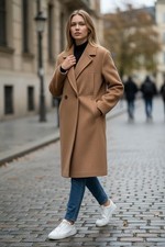 Longmantel beige Wollmischung