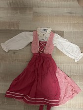 Mädchen-Dirndl Isar-Trachten rosa/pink/weiß mit Schürze & Langarm-Bluse Gr. 122 