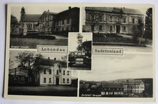 AK Lobendau / Lobendava, Ortsteilansichten, Deutsches Haus, Schule, Sudeten