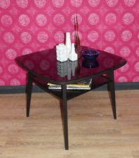 vintage CouchTisch Beistelltisch schwarze Glasplatte und Ablage mid century 50er