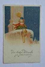 alte Ansichtskarte Trompeter Uhr (136) Neujahrskarte