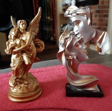 2 Figur Skulptur Paar Romantik Liebhaber Kuss Engel Deko 13cm Statue Gold Silber