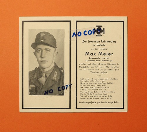 Ww2 german death card africa - death,
