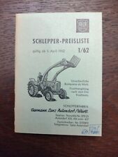Original Hela Schlepper Preisliste 1/62- Traktor inkl. Zubehör